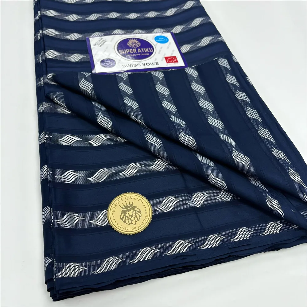 Luxury 5 Yards Swiss Voile 100% Cotton Lace Fabric Good Quality Soft African Atiku Fabric For Men Cloth 15A59