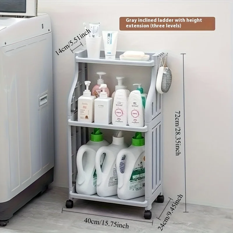 

3-Tier Wheeled Gap Storage Cart, Mobile Organizer for Bathroom & Kitchen Narrow Spaces