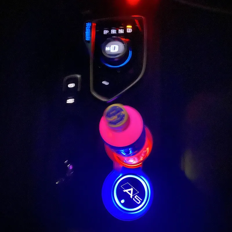 

7 Colorful USB Car Logo Led Atmosphere Light Cup Luminous Coaster Holder For Audi A5 Sportback Coupe B8 B9 Auto Accessories