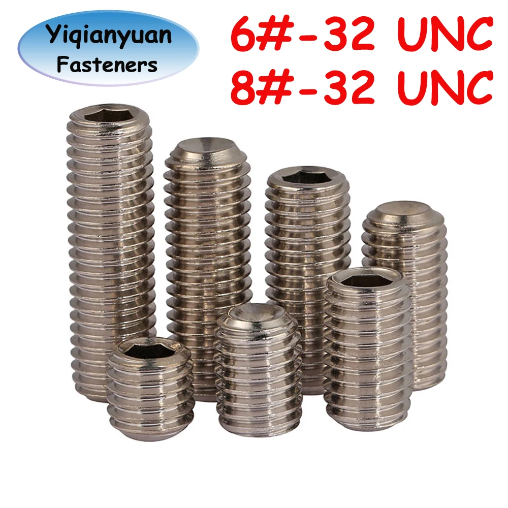 

Yiqianyuan 6#-32/8#-32 UNC DIN916 SUS304 Stainless Steel Hexagon Socket Set Screws with Cup Point Headless Allen Grub Bolts