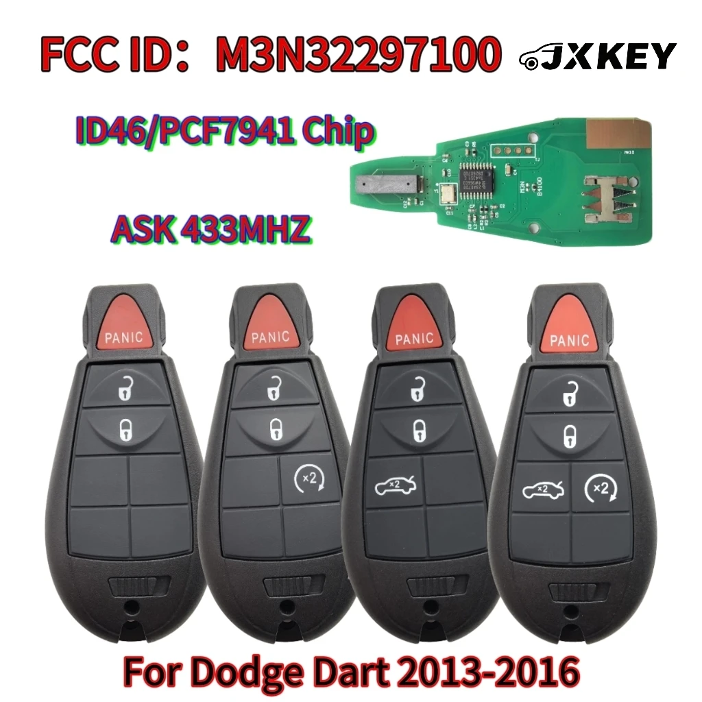 

JXKEY M3N32297100 56046773 Smart Keyless Fobik Remote Key Fob for Dodge Dart 2013 2014 2015 2016 433MHz ID46 Chip and PCB Board