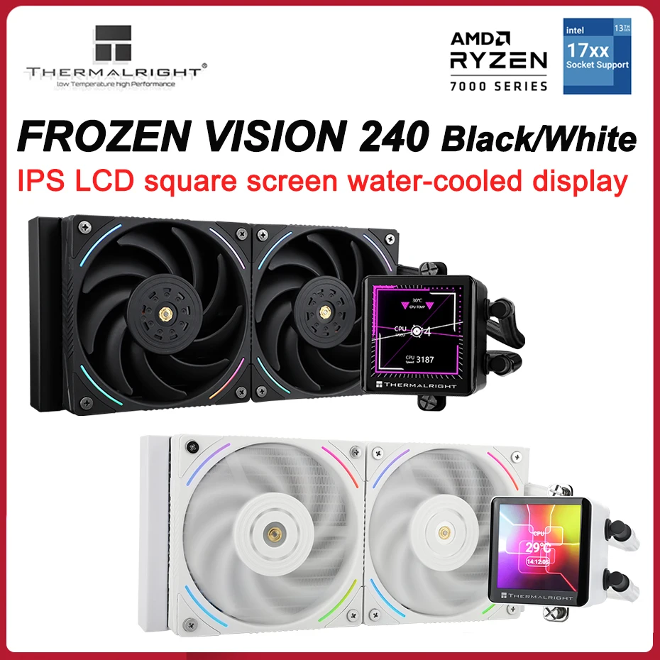 thermalright congelado vision 240 radiador integrado refrigerado a agua ecra quadrado lcd preto e branco cpu lga1700 115x1200 2011 am5 01