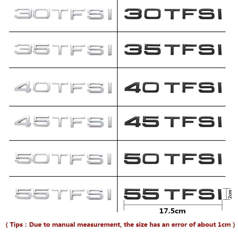 

3D ABS Chrome Black TFSI Logo TDI Emblem Letters Car Trunk Badge For Audi A3 A4 A1 A7 Q3 Q5 A5 A6 TFSI TDI Sticker Accessories