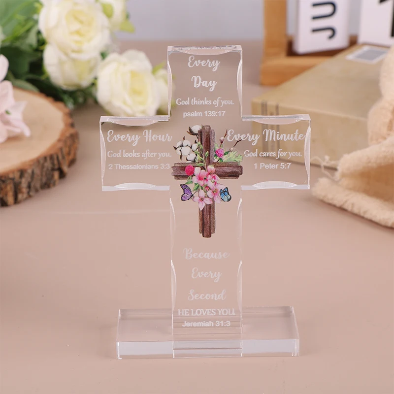 عالية الجودة الاكريليك المسيحية الدائمة الصليب هدايا ملهمة مع الكتاب المقدس الآية الصلاة هدايا الكتاب المقدس الدينية #5