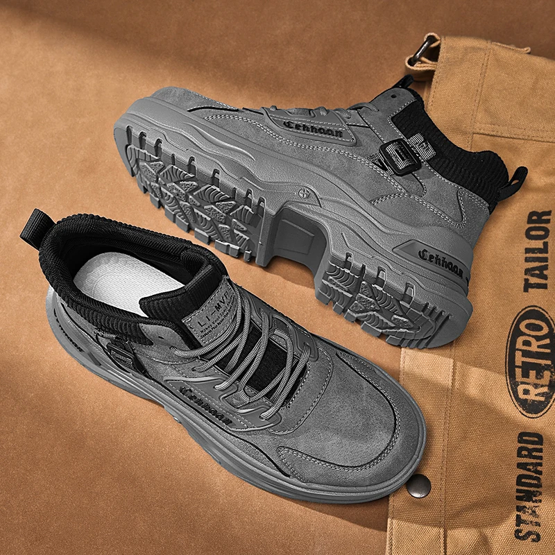 

High-top Thick-soled Fashionable and Durable Shoes Retro Brand Plus-size Men's Trendy Workwear Shoes Outdoor Sports Casual Shoes