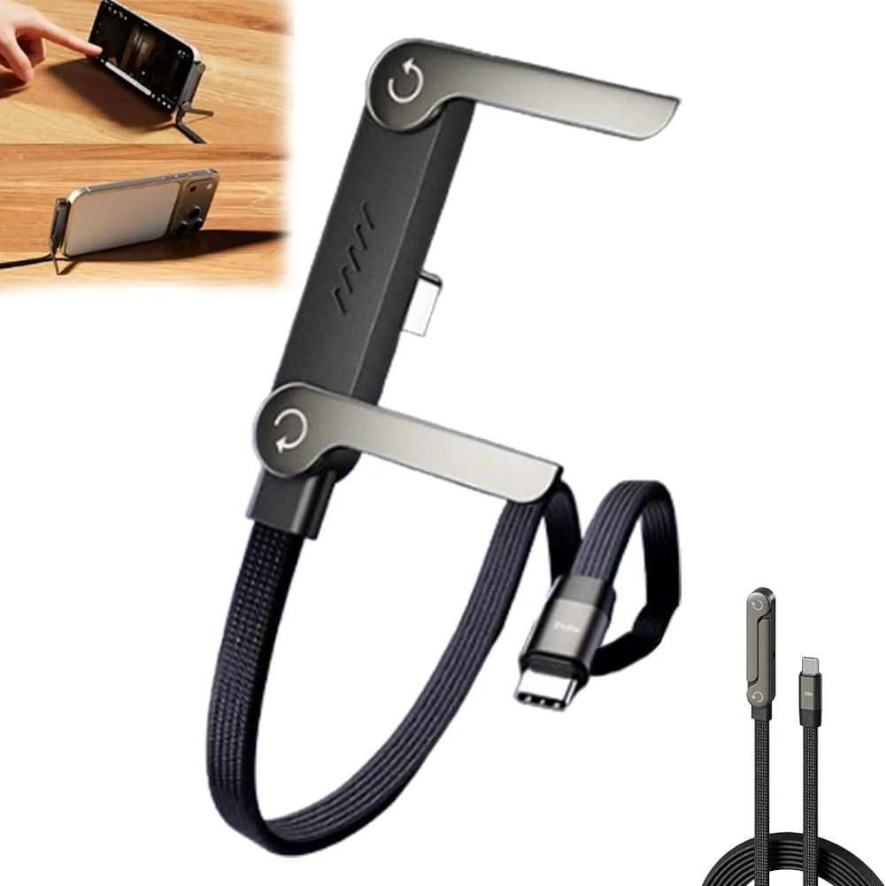 Type-C Invisible Holder Charger Cable 2 in 1 Invisible Holder Charger Cable with Stand Compatible with iPhone Series, Samsung