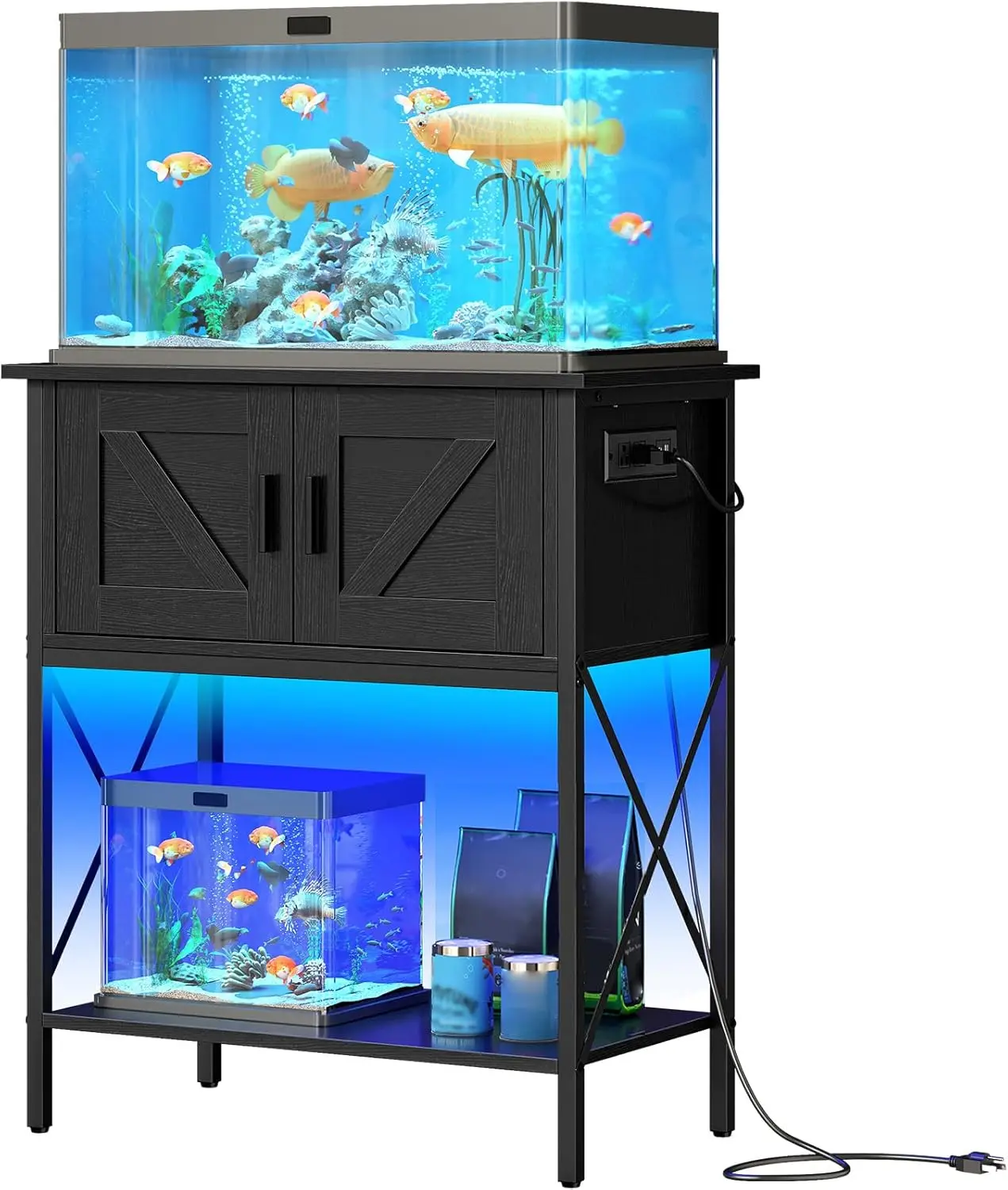 

20 Gallon Fish Tank Stand with Power Outlets and LED Light, Metal Frame Aquarium Stand, Reptile