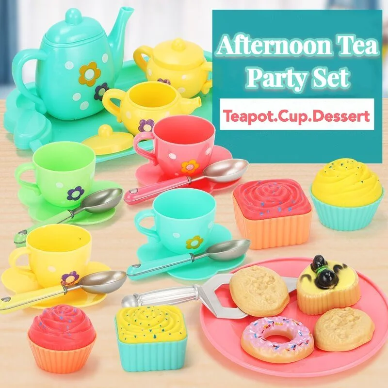 Kids Pretend Play Tea Party Set Play Food Accessories Teapot Cup Tea Set Toy Kitchen Early Educational Toys for Children Gifts