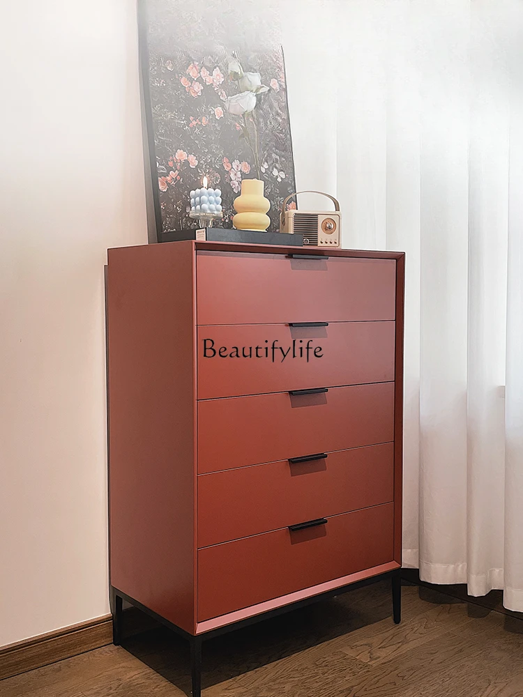 Italian light luxury pine chest of drawers, bedroom, bedside solid wood storage, modern simple locker