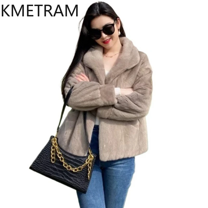 

KMETRAM 100% Natural Whole Mink Fur Jacket Woman Fashion Short Lapel Real Mink Fur Coat Winter Women Clothing 2026 шуба женская