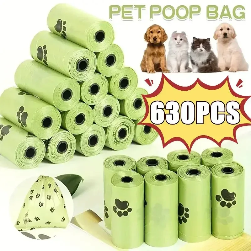 Bolsas biodegradables para excrementos de perros, bolsa de basura grande para perros y gatos, dispensador de bolsas limpias para el hogar al aire libre, suministros para mascotas, 15 bolsas/rollo