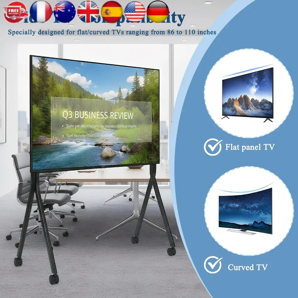 

Heavy Duty Portable Floor TV Stand for 86-110 Inch TVs 360°Swivel TV Floor Stand Max Load 485LBS/220kg with Lockable Wheels