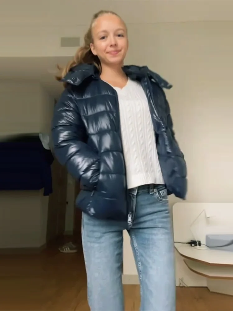 

Casual Solid Quilted Hooded Cotton Coat Women Casual Full Sleeve Lapel Bodycon Short Jackets Lady Winter High Street Coats