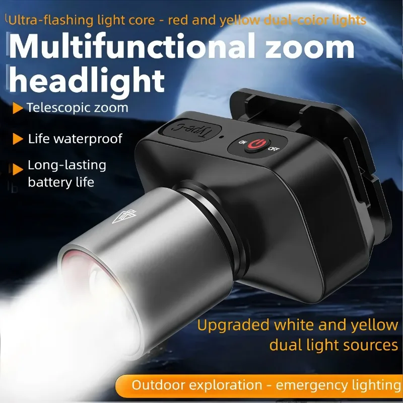 كشافات LED احترافية قابلة للتعديل بتركيز تكبير 3 أوضاع إضاءة تصميم USB قابل لإعادة الشحن للتخييم في الهواء الطلق والأنشطة الليلية