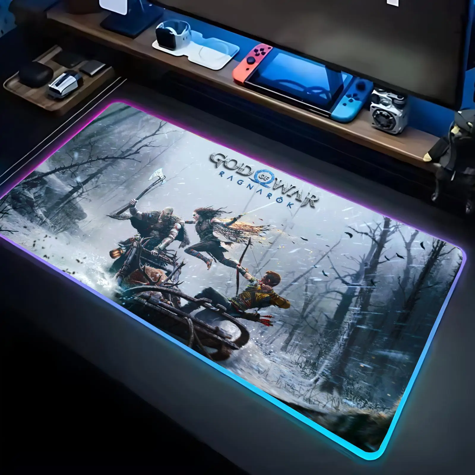 G-God of War R-Ragnarok Mouse Pad RGB Large Gaming Mouse Pad LED Backlit Desk Mat,Game And Office