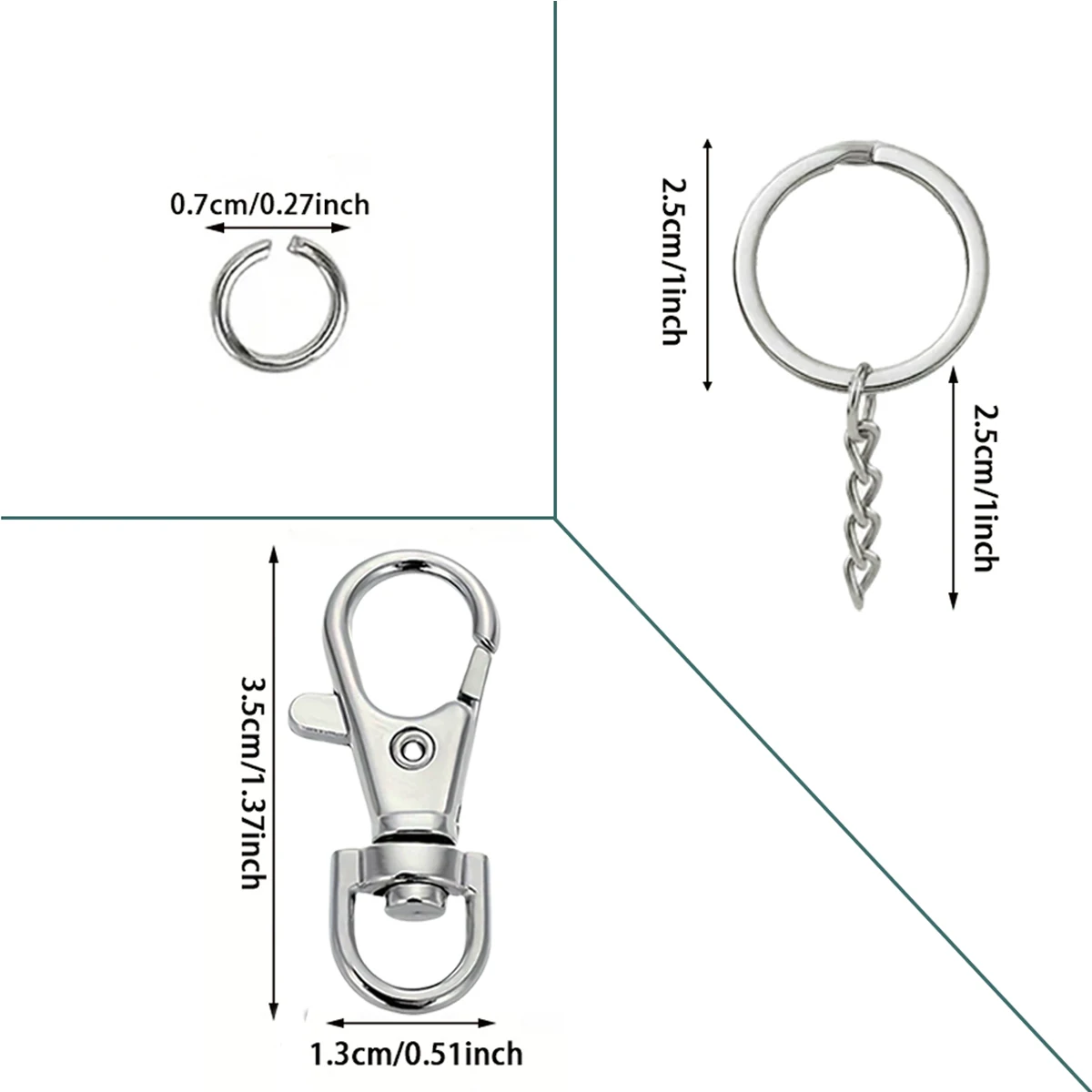 10/18 Sets Rotating Spring Hook Set, Flat Key Rings With Chain and Jump Ring, Suitable for Keychains, Lanyards, Gift, DIY Crafts