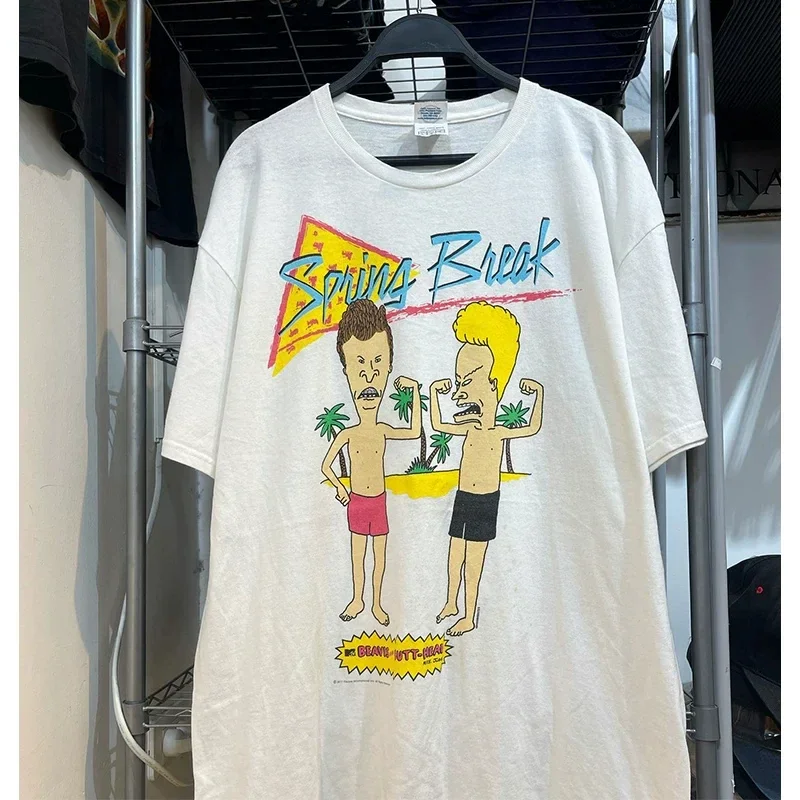 Beavis Butt Head Spring Break 90s Cartoon Graphic Tee T Shirt Men's Women's Unisex Cotton Retro Cool Oversized Short Sleeve Top