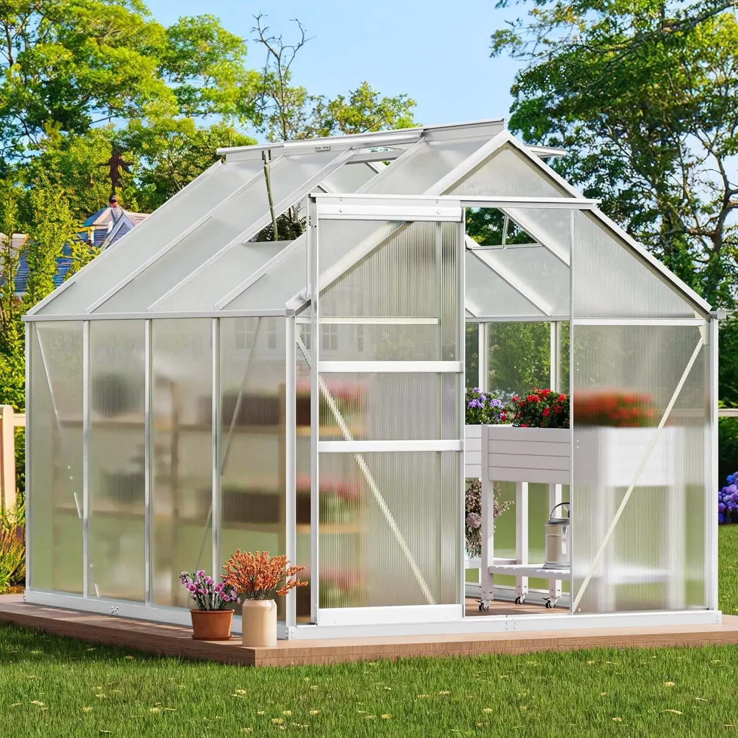 

Polycarbonate Greenhouse Heavy Duty Green Houses Outdoor Aluminum Greenhouses with Sliding Doors Vent Window Premium