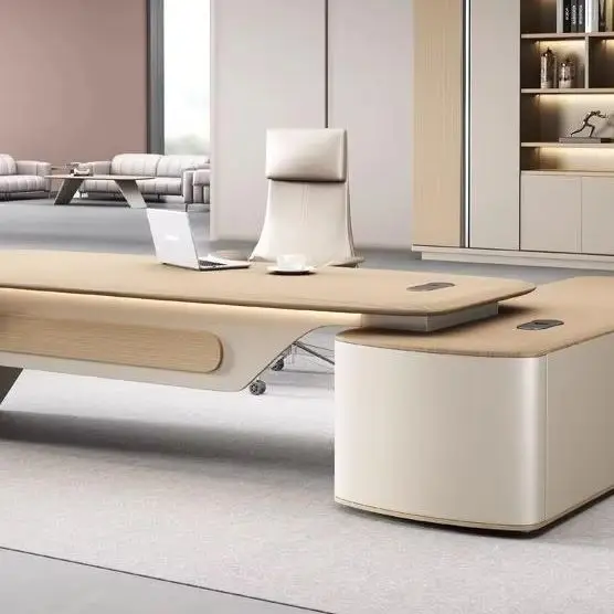 

Durable Ergonomic L-Shape Wooden Executive Desk, CEO Office Furniture Set with File Cabinet & Hutch for Manager