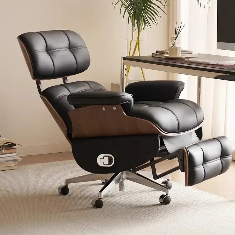 

Electric recliner leather office chair, home can lie down for a long lunch break, leisure business, black [first layer cowhide]