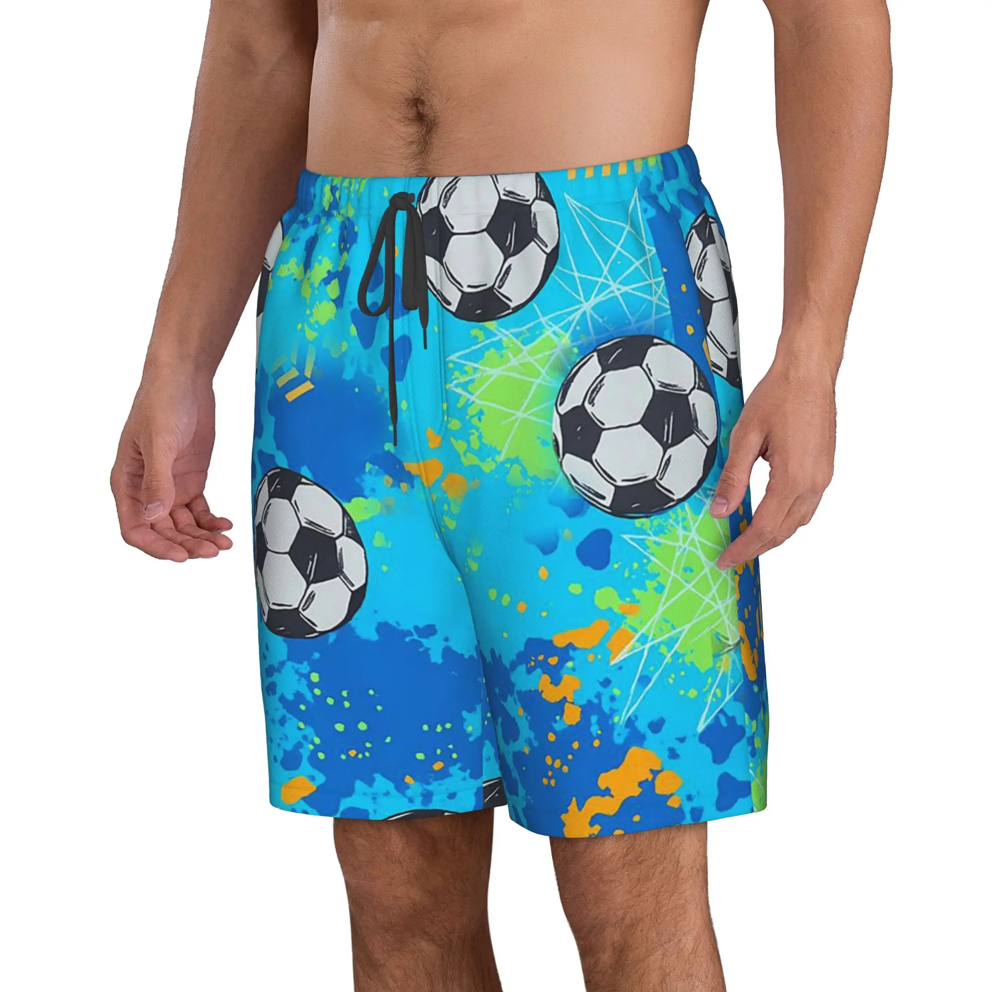 Splash Ink Football Pattern Trunks Beach Board Shorts Casual Quick Dry Swim Summer Men Pants