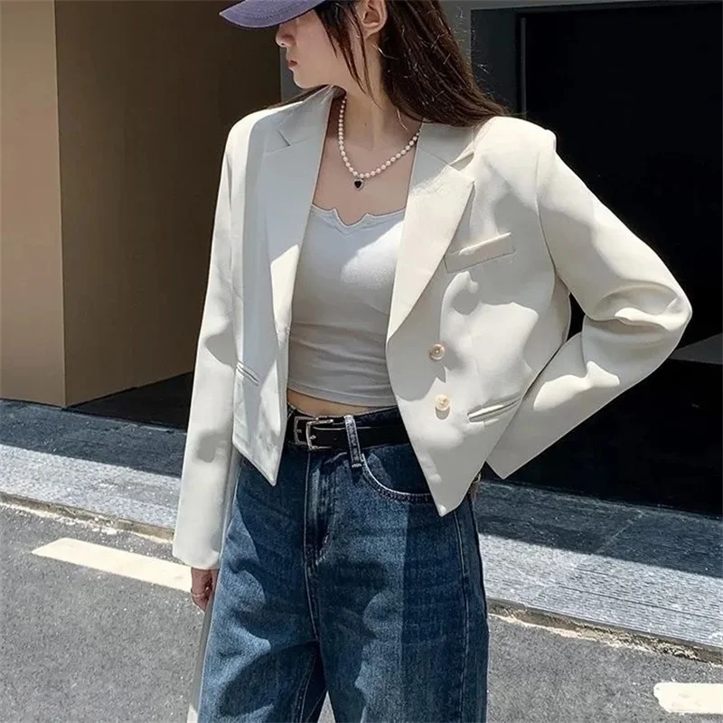 

Fashion Women Short Blazer White Basic Jackets Top Elegant Solid Long Sleeve Open Front Coats Casual Short Outwear Office Coat