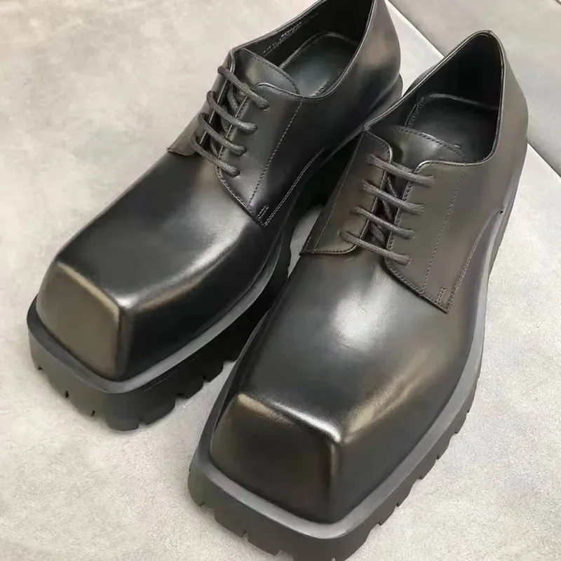 Men's Loafers Leather Motorcycle Boots Crocodile Pattern Casual Oxford Shoes Vintage Square Toe Derby Ankle Shoes Platform