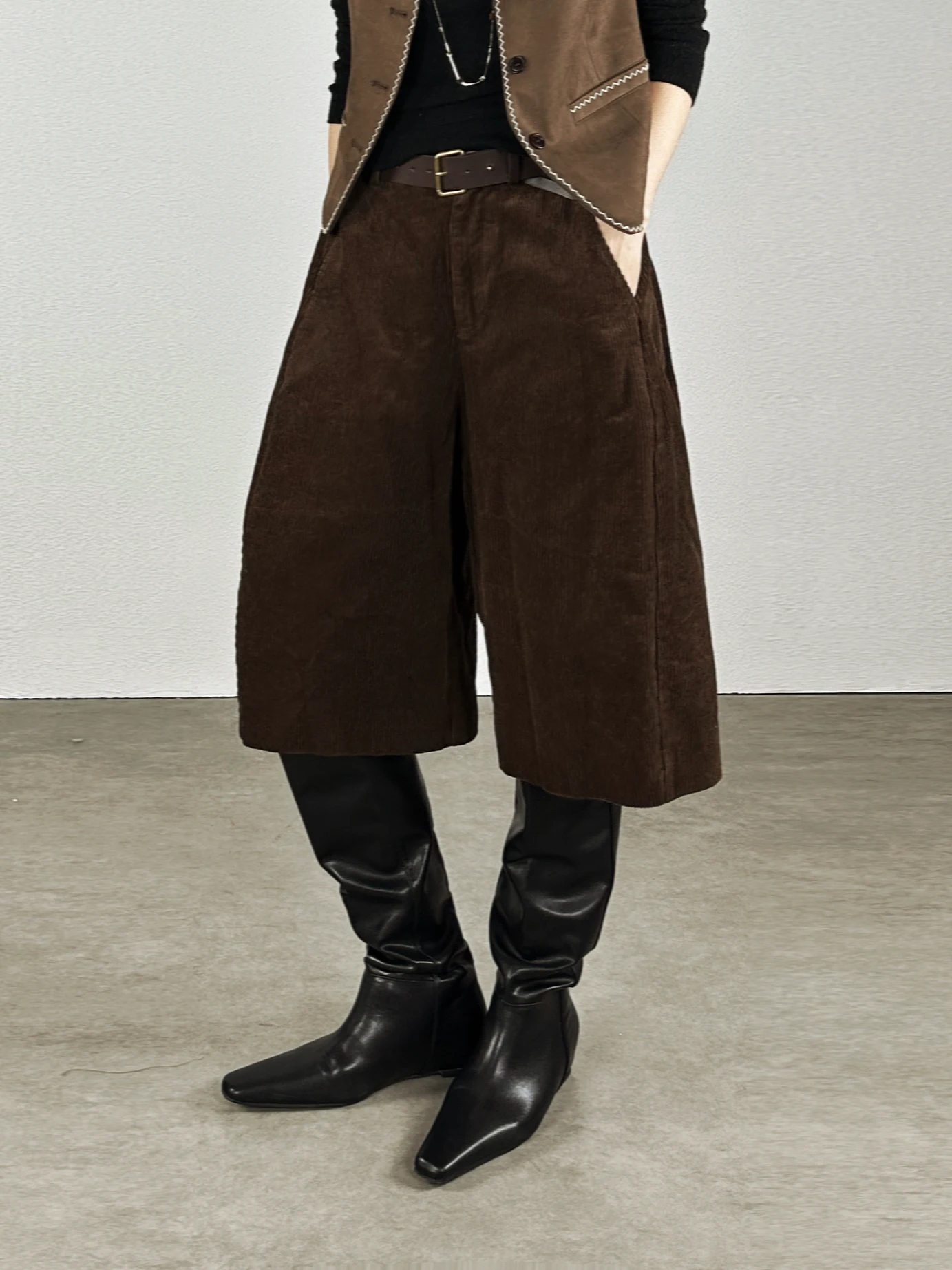 

Retro Corduroy Fce orts Casual Loose Wide Leg Seven Tenths Pants Mid-Calf Autumn Winter Women's Comfortable Breathable