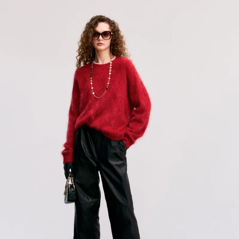 Birdtree, maglione lavorato a maglia con paillettes 100% cashmere, maglieria a maniche lunghe con scollo a O da donna, pullover allentato autunno 2025 T59002JF