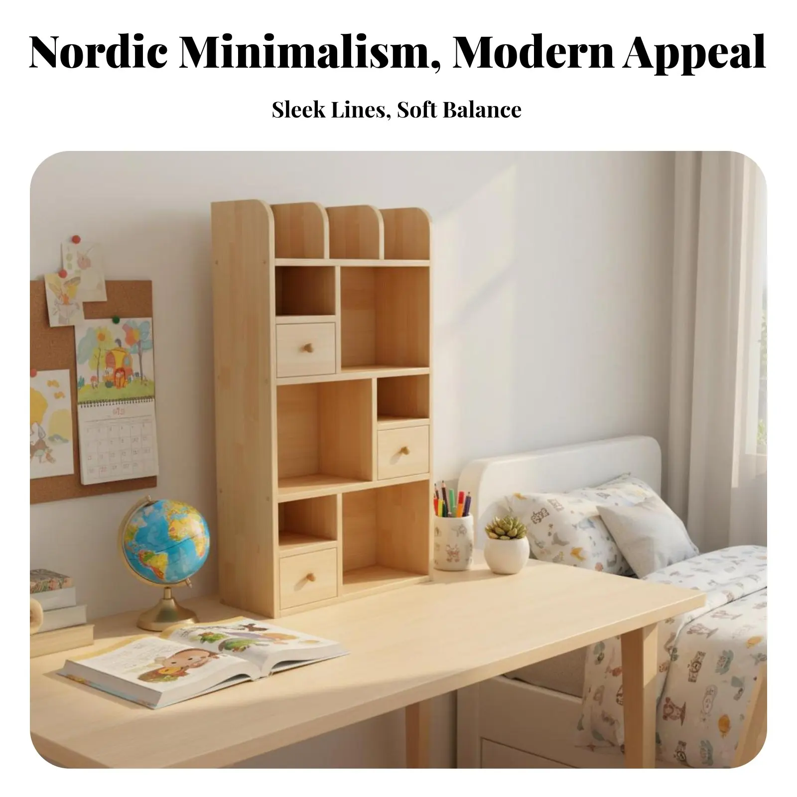 

desktop Storage Rack with Drawers Unpainted Finish Stationery Holder Minimalist Design Space-Saving for Students, Workspace
