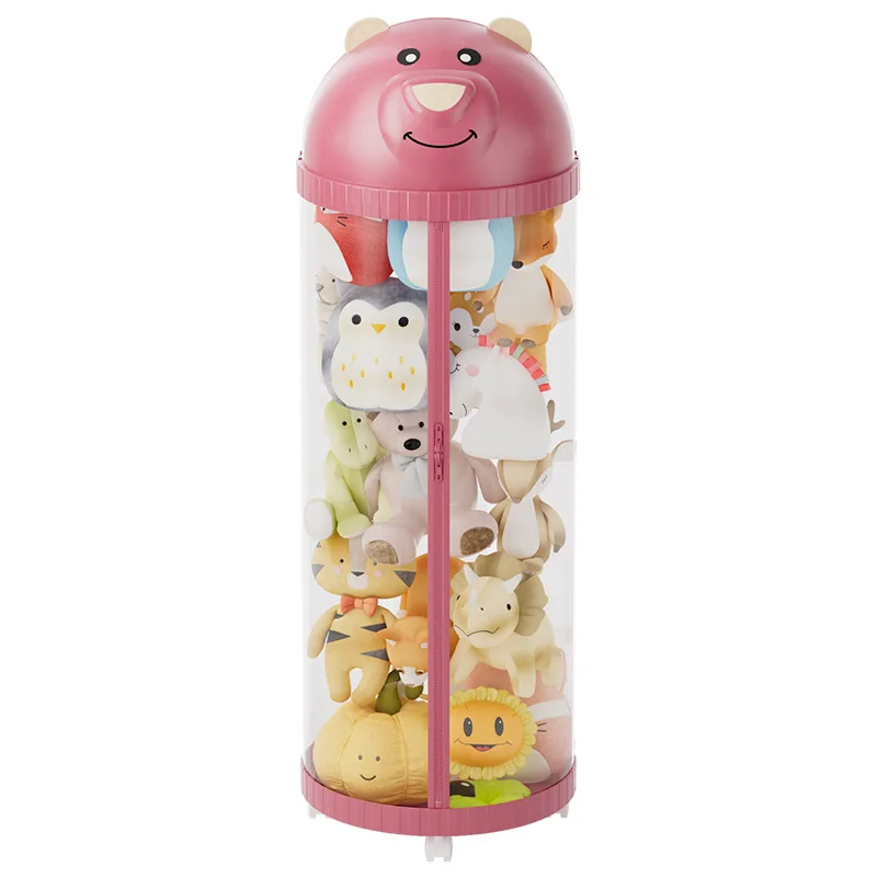 Doll Storage Bucket Transparent Storage Tube with zipper for Children\'s Toy Box Doll Storage Container Cylinder Rotation