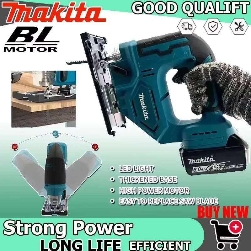 Makita DJV182Z Bürstenlose 18V 340W Stichsäge mit Sägeblatt, Akku-Stichsäge mit Handgriff ohne Akku DJV182