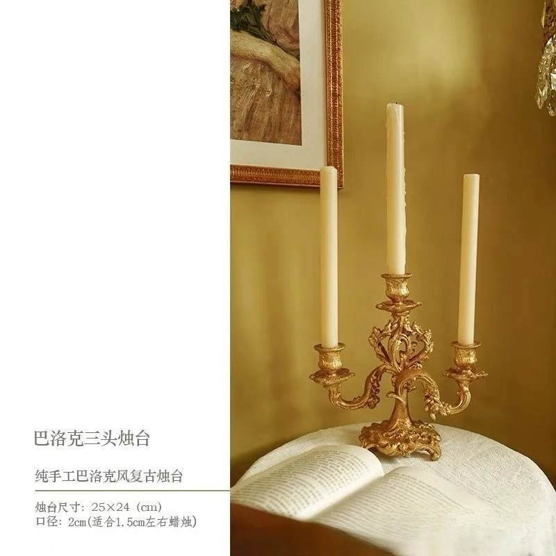 Retro French Court Gold Candle Holder, American Luxury Table Candlestick
