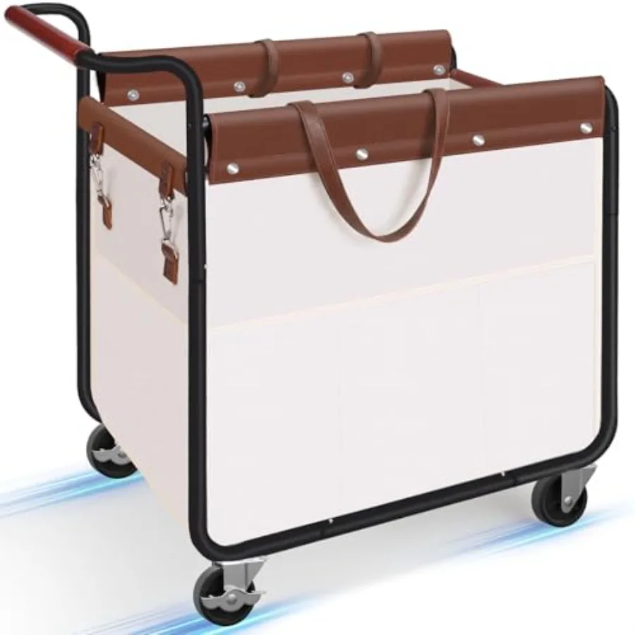 

180L Laundry Basket with Wheels Rolling Laundry Hamper with Wood Handle and Removable Bag 7 Side Pockets Heavy-Duty Steel Frame