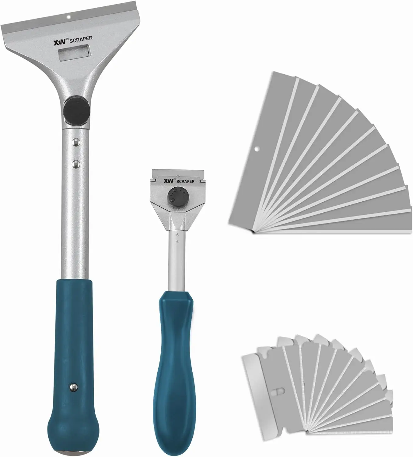 

Heavy Duty Paint Scraper Set with Quick Blade Change, 20 Extra Blades, 2-Pack Putty Knife for Wallpaper Removal