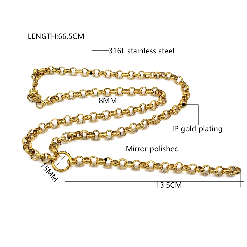Unisex Fashion 18k gold plated Necklaces women's Sweater chain 316L Stainless Steel Round link Necklace  Aesthetic Jewelry Gifts view 6