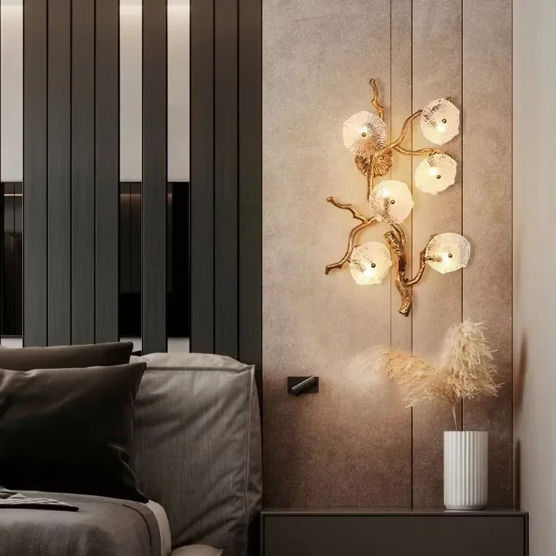 Glassblower LED Wall Light Gold Copper Bracket Remote Control Iron Body Sconce for Bedroom or Outdoor Corner Lights