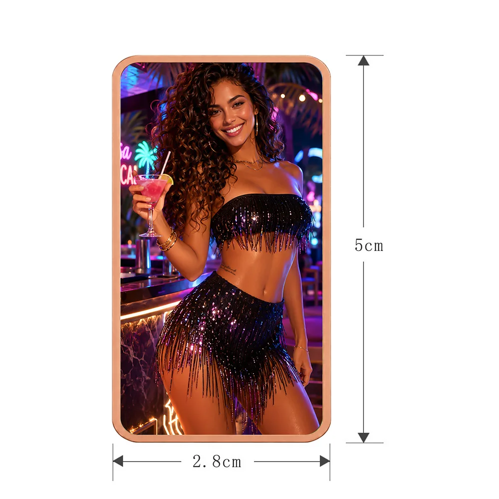 1oz .999 Fine Copper Bar Urban Nightclub Glamour Girl Tropical Cocktail Neon Lights Pin-Up Art Colorized Rectangular Medal Gift