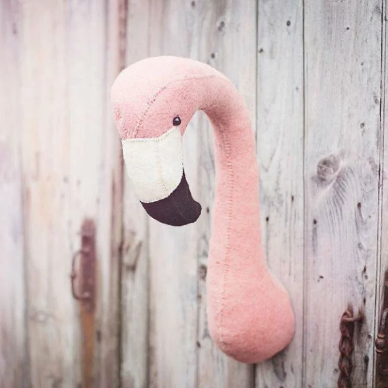 

Kawaii Wool felt flamingo wall decor children room wall hanging kids Plush Toy stuffed doll for babies christmas present gift