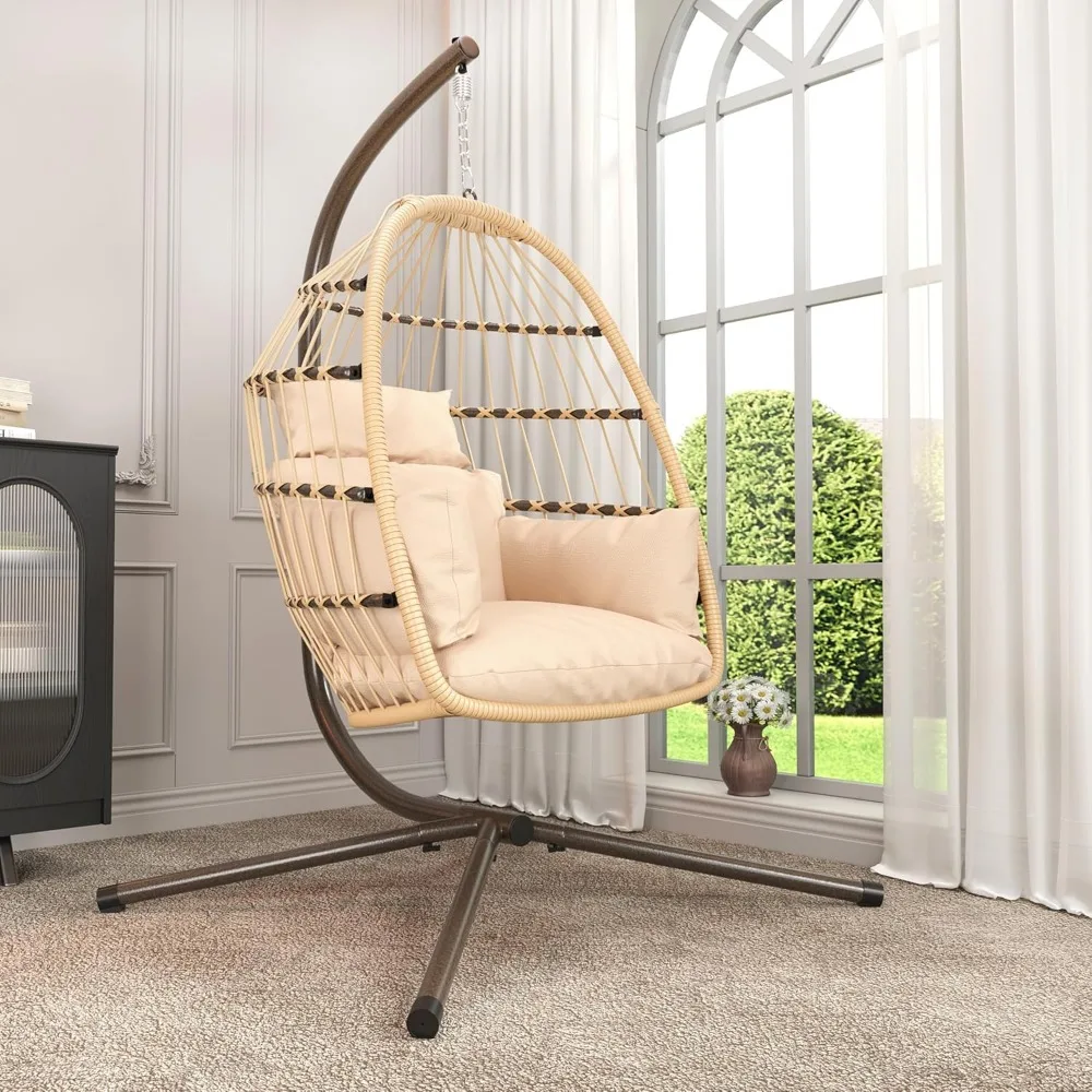 

Hanging Egg Chair with Stand Patio Wicker Rattan Swing Chair Hammock Egg Chair for Indoor & Outdoor 400lbs Capacity with Thicken