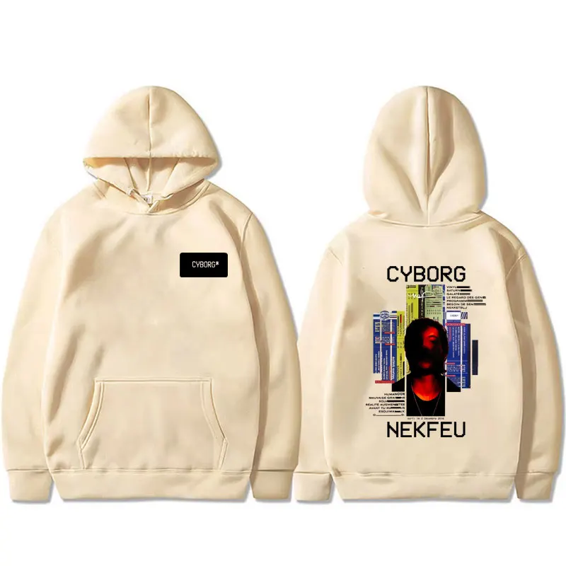 مغني الراب Nekfeu سايبورغ الجرافيك هوديي الرجال النساء الهيب هوب موضة البوب الموسيقى البلوز عادية خمر مقنعين الخريف الشتاء البلوز