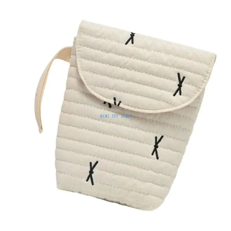

24BE Multifunctional Cotton Diaper Case Handbag with Delicate Embroidery for Strollers Attachment and Easy Access