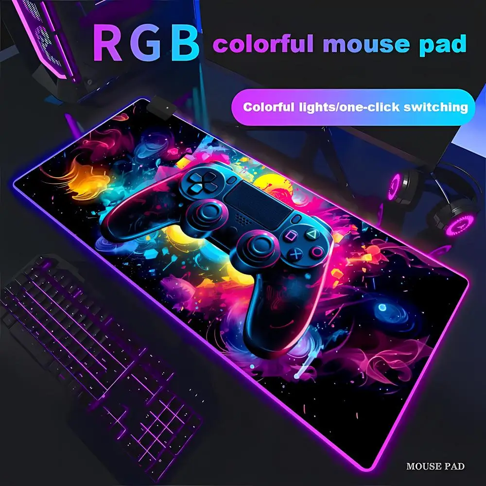 

RGB Gamepad Mouse Pad 900x400 LED Gaming Anime Geometric Luminous Anti-skid Computer Offices Cool Mousepad Desk Mat Laptop Rug