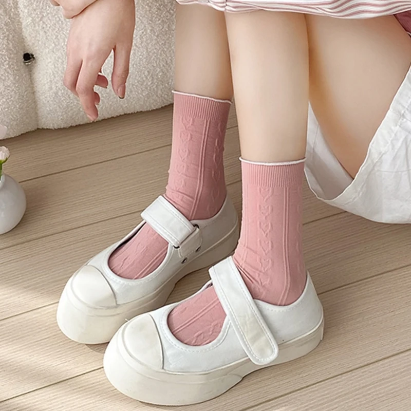 Women's Cotton Bootie Socks Frilly Socks Sweet Ruffle Ankle Socks Calf Sock