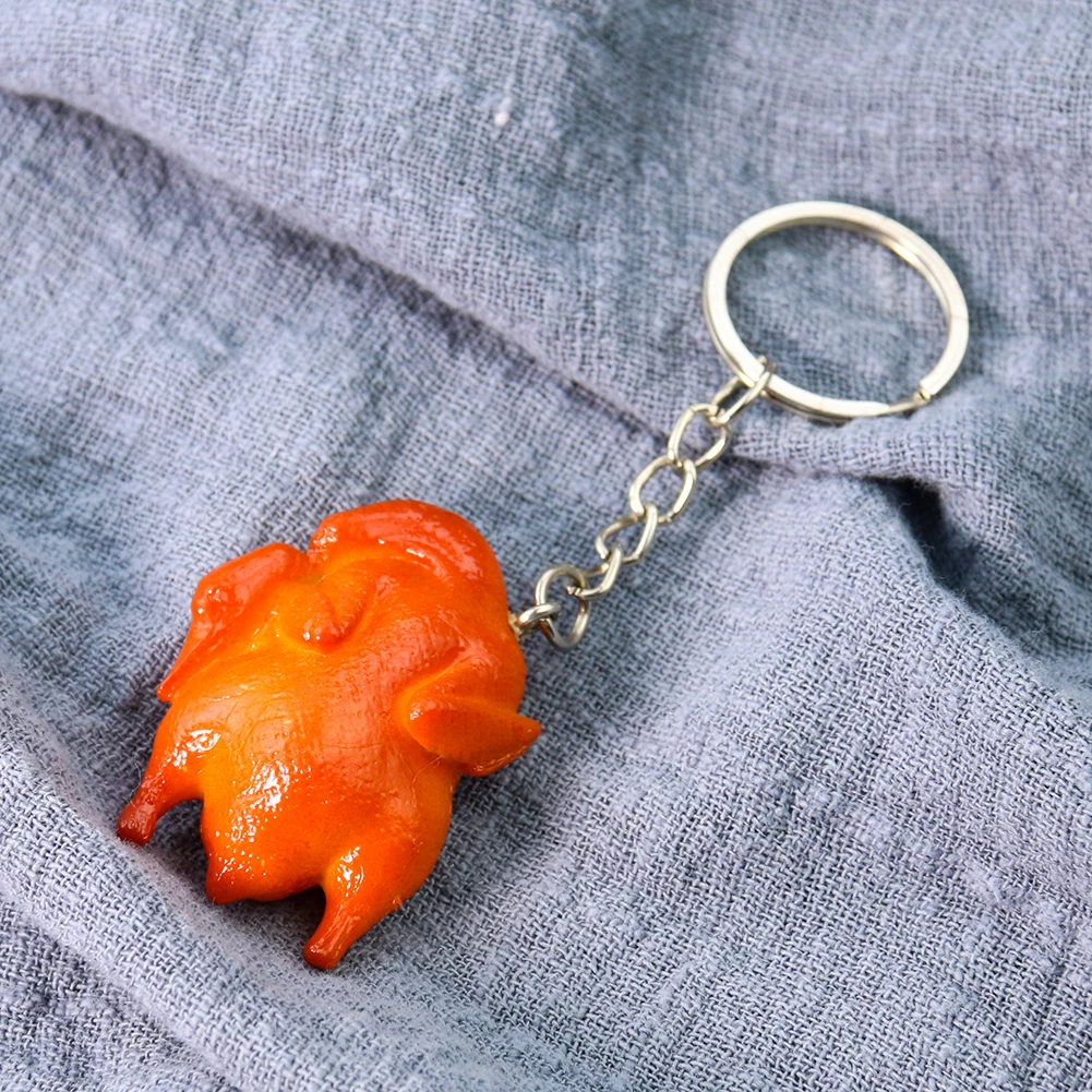 Cute Roast Chicken Miniature Keychain 3D Realistic Food Pendant Charm Key Ring Bag Decoration Novelty Gift Keychain Accessory
