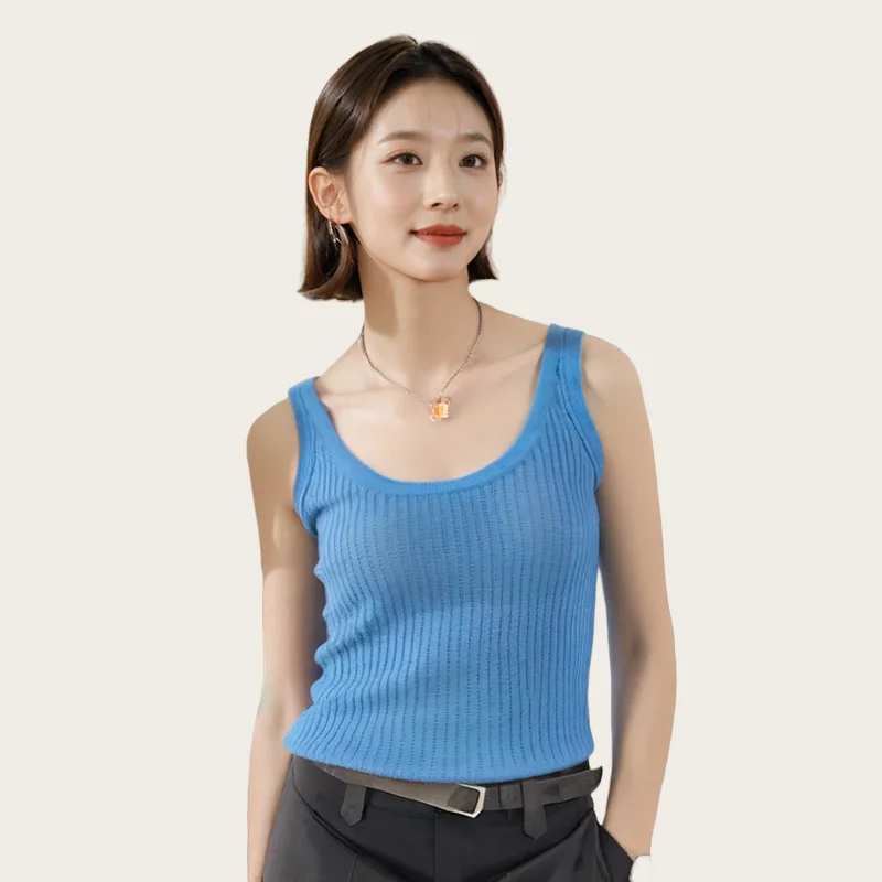 YG 2024 Fall and Winter New Fashion Knitting Women U Neck Sleeveless Comfortable Skin-friendly Warm Stretch Slim Holiday Sweater