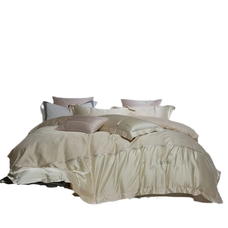 Light Luxury 180 Thread Count Long staple Cotton Embroidery Four Piece Set Skincare Comfortable Embroidery Bedding Set