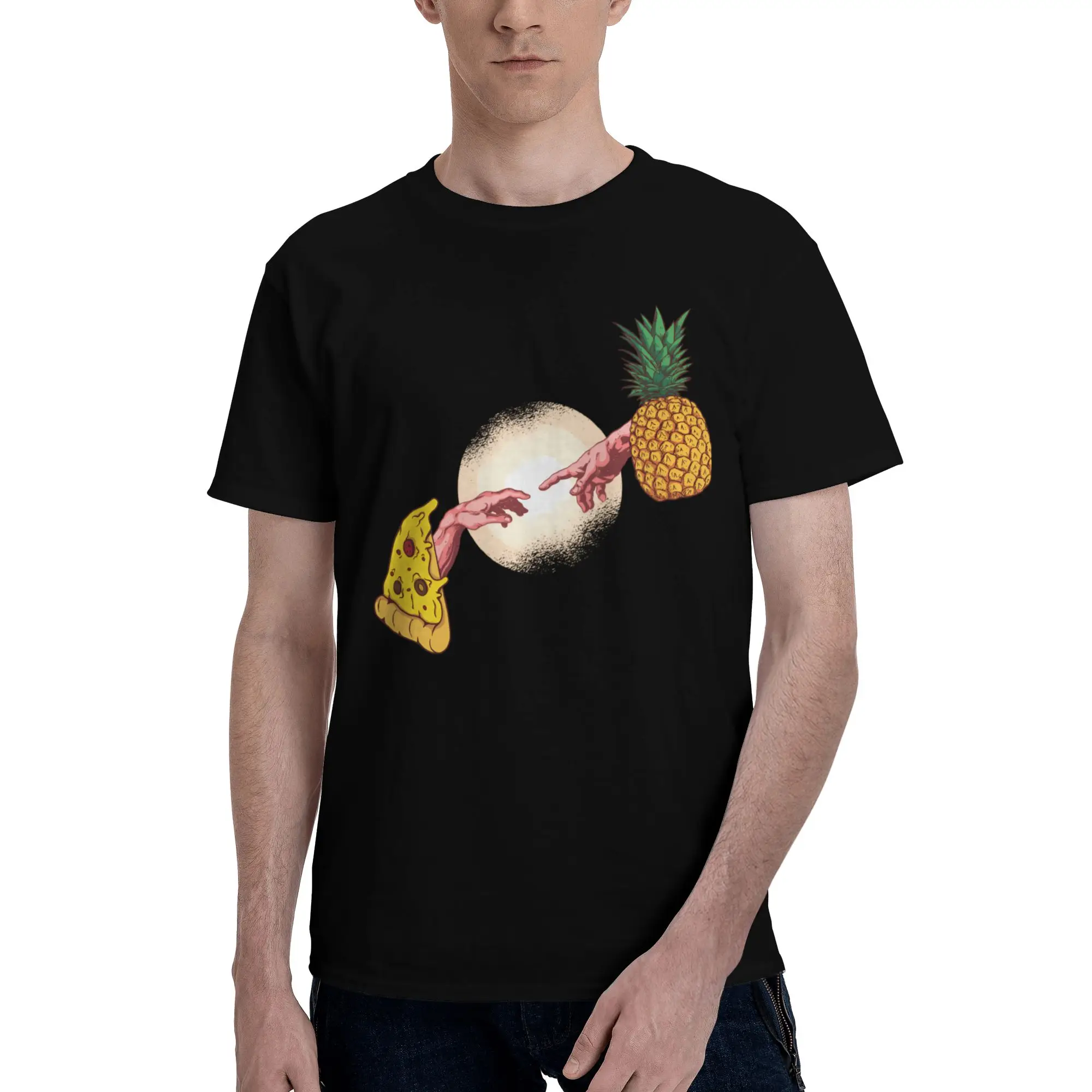 رجل خلق محاكاة ساخرة مضحك الأناناس البيتزا تي شيرت جولة الرقبة قصيرة الأكمام 100% القطن تي شيرت فضفاض المتضخم الملابس
