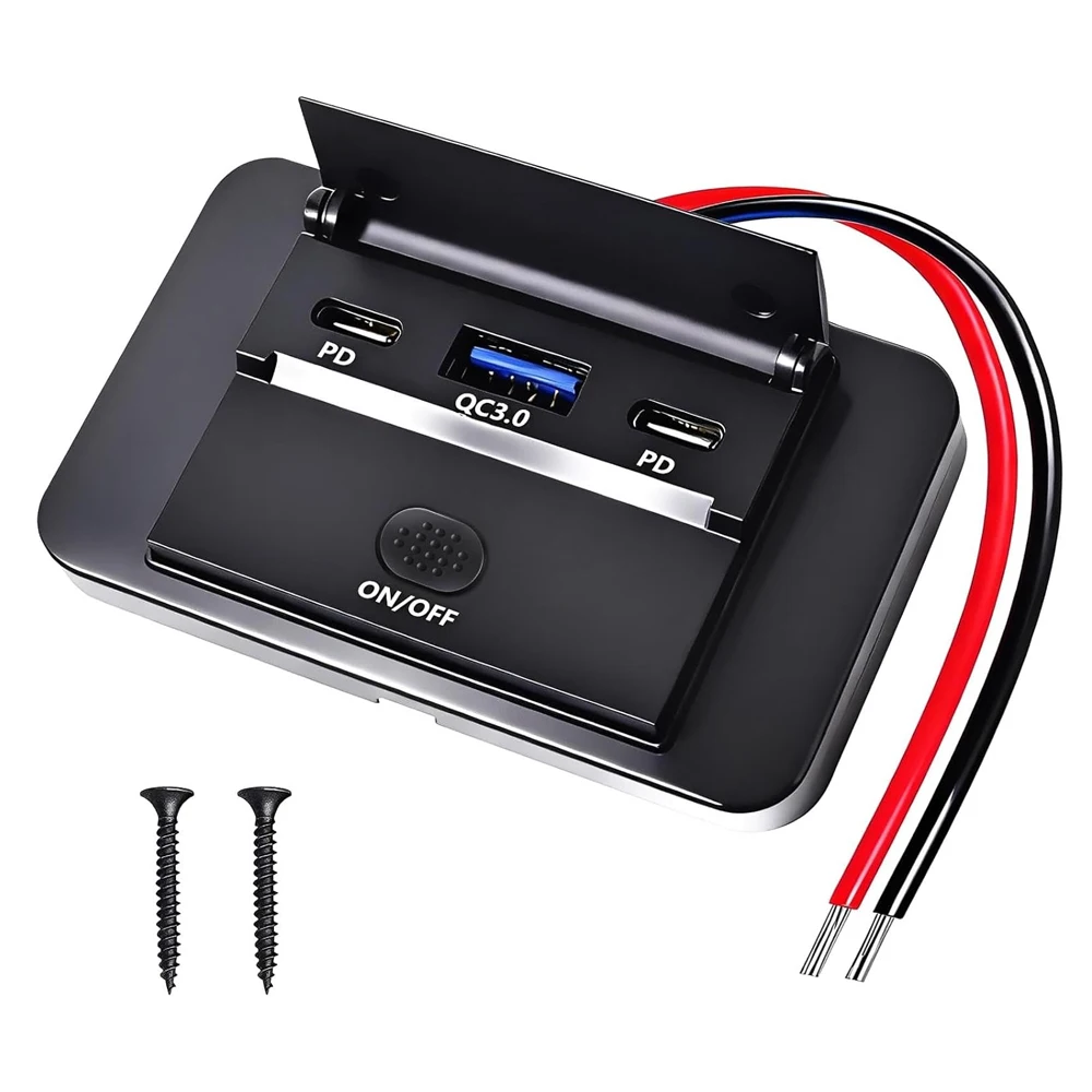 12V RV USB Outlet,78W Dual PD3.0 TypeC Fast Charge 60W & QC3.0 18W Panel Wall Mount,Car USB Wall Charger Adapter for RV Boat Bus