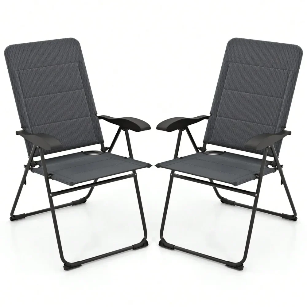 

4 PCS Patio Folding Chairs Back Adjustable Reclining Padded Garden Furniture